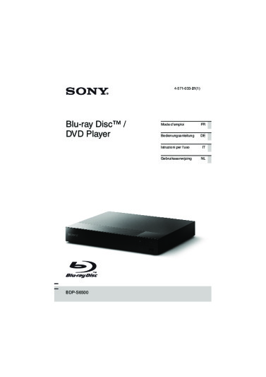 Sony BDP-S6500 Bedienungsanleitung