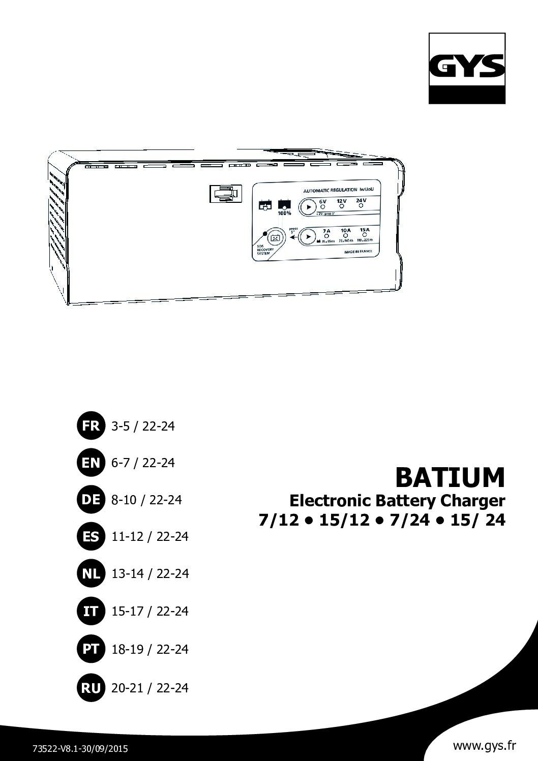 GYS Batium 15.24 Bedienungsanleitung