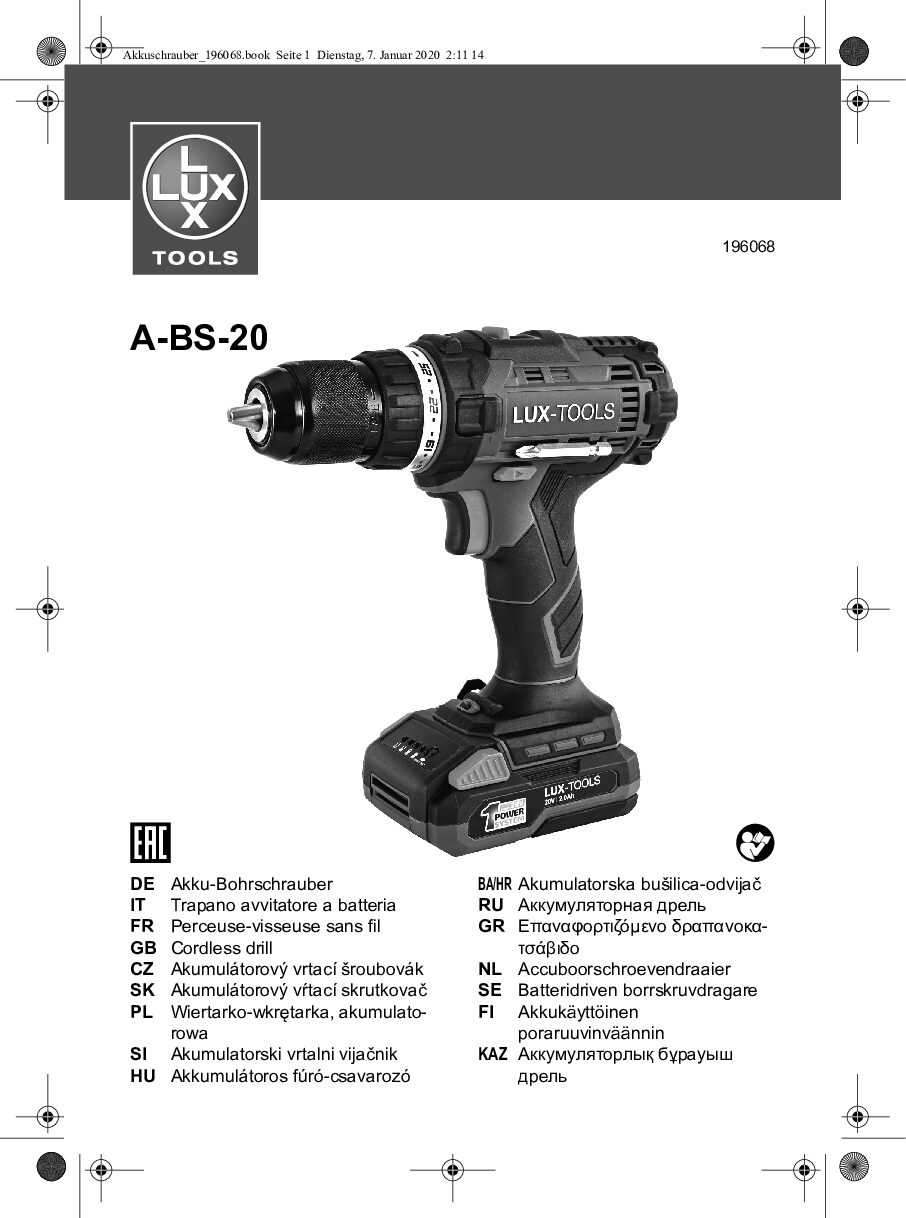 Lux Tools A-BS-20 Bedienungsanleitung