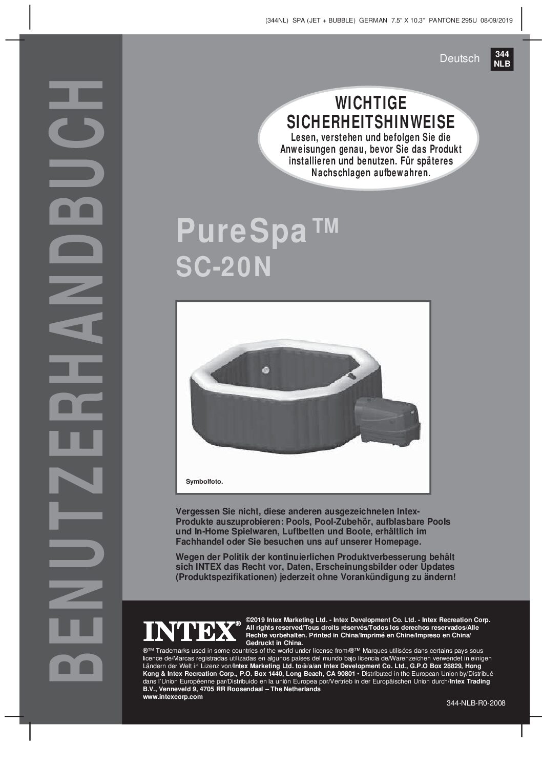 Intex Purespa Jet And Bubble Deluxe SC-20N Bedienungsanleitung