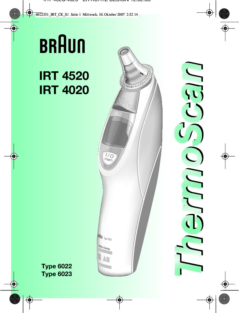 Braun Thermoscan IRT 4020 Bedienungsanleitung