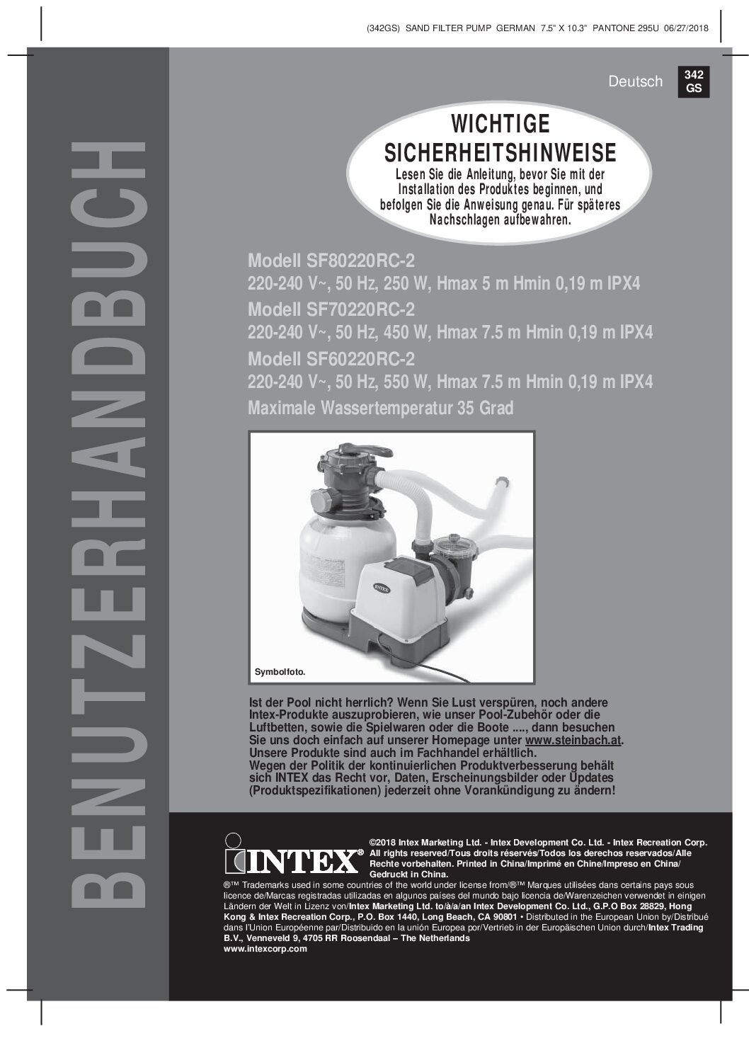 Intex SF80220RC-2 Bedienungsanleitung