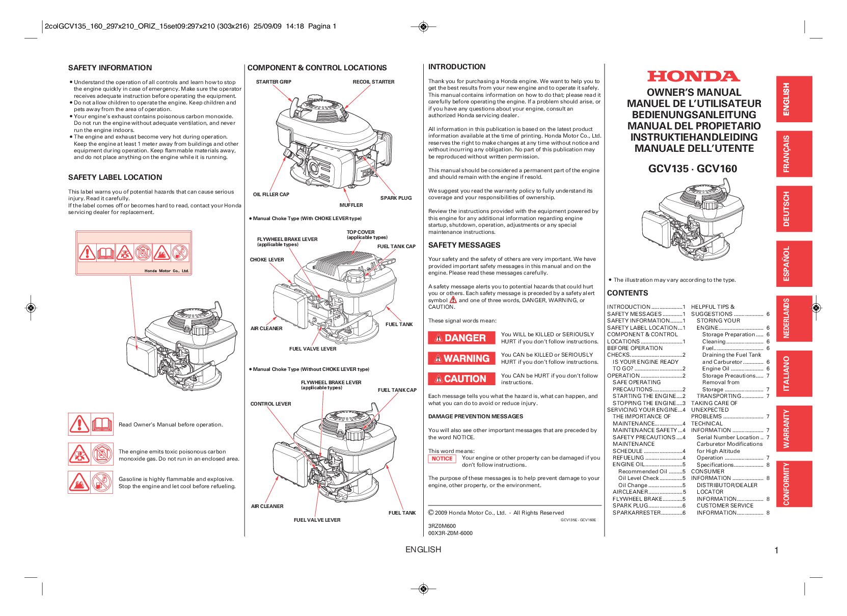 Honda Engines GCV160 Bedienungsanleitung