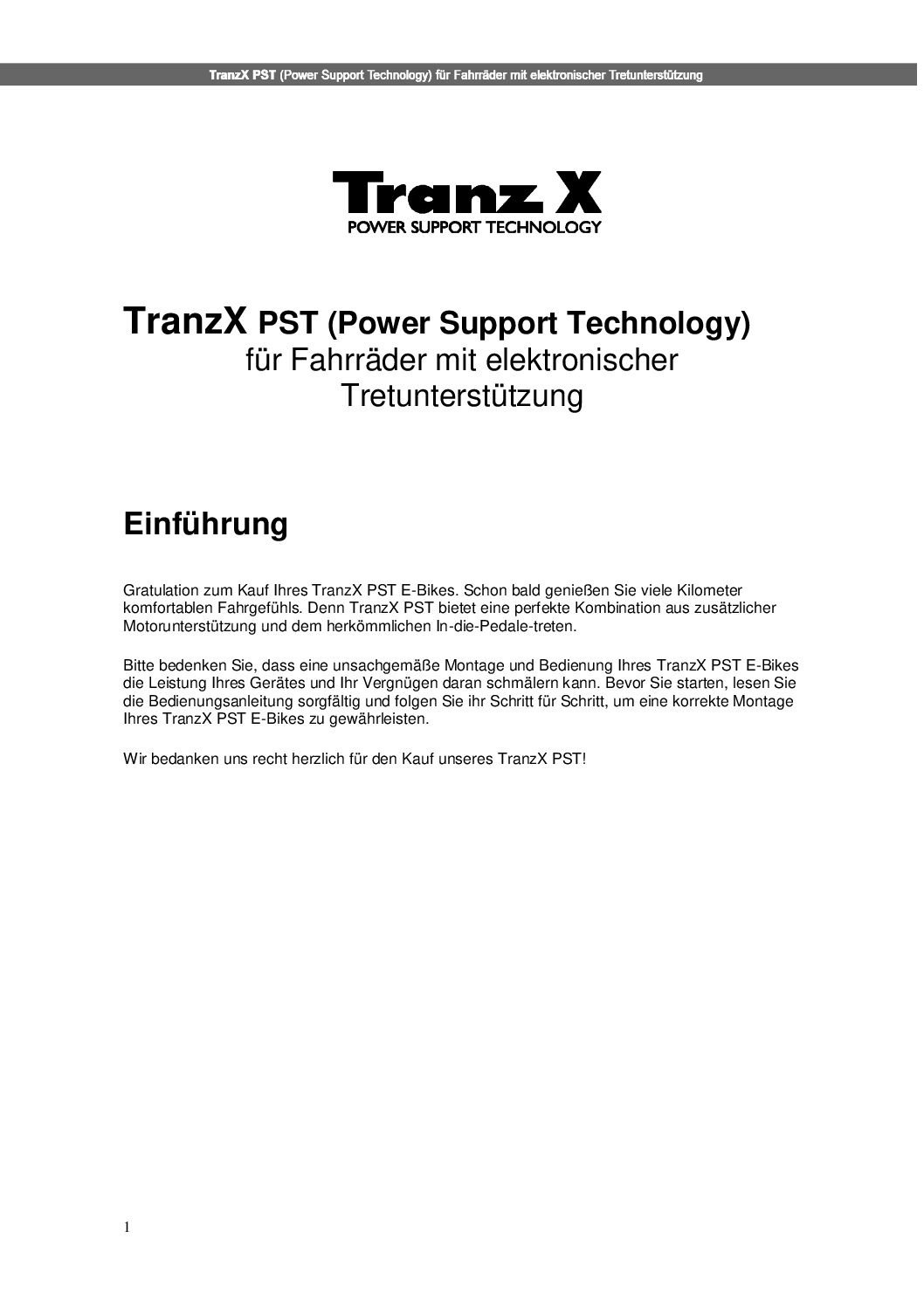 TranzX PST Bedienungsanleitung