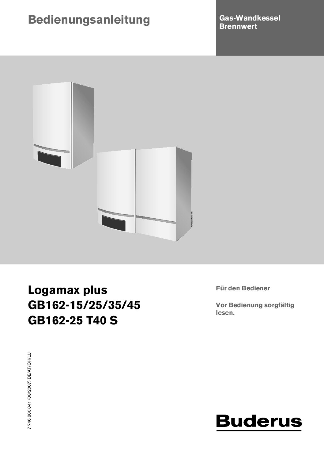 Buderus Logamax plus GB162-25 Bedienungsanleitung