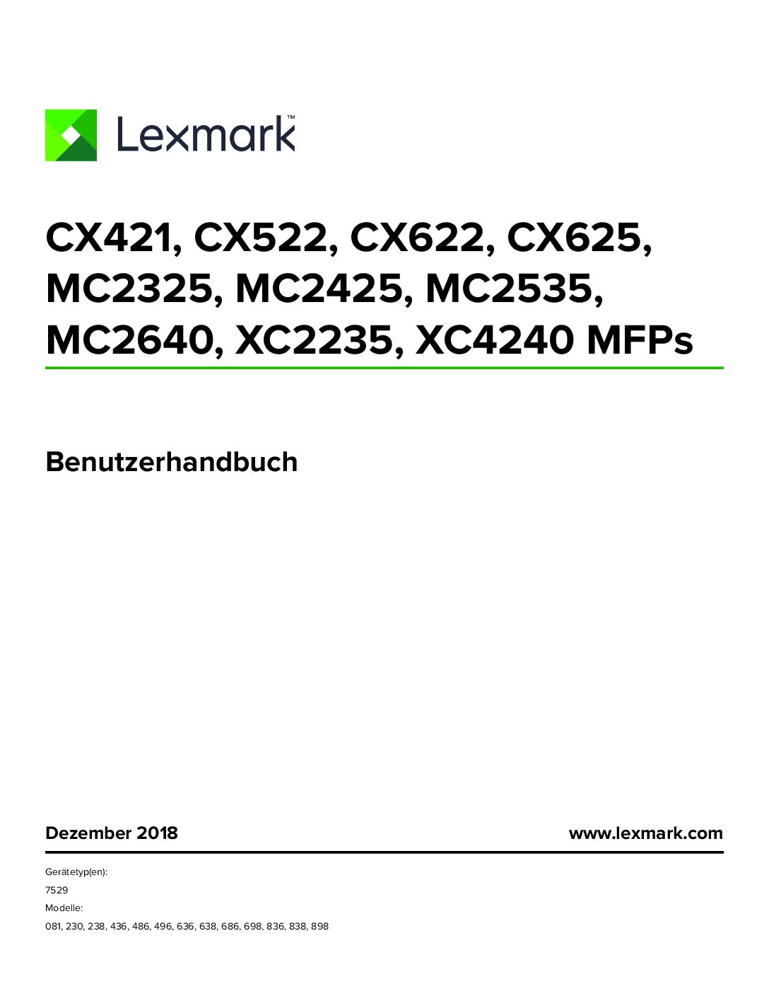 Lexmark CX625 Bedienungsanleitung