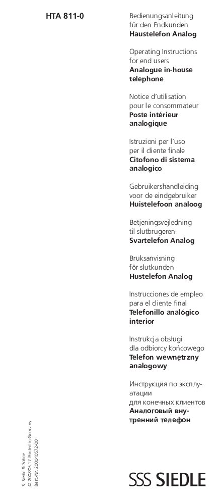 Siedle HTA 811-0 Bedienungsanleitung