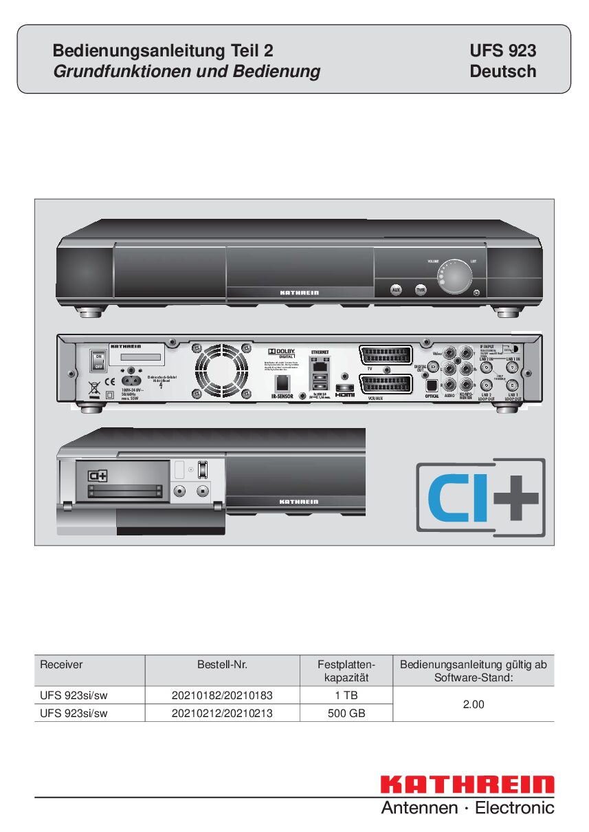 Kathrein UFS 923 Bedienungsanleitung