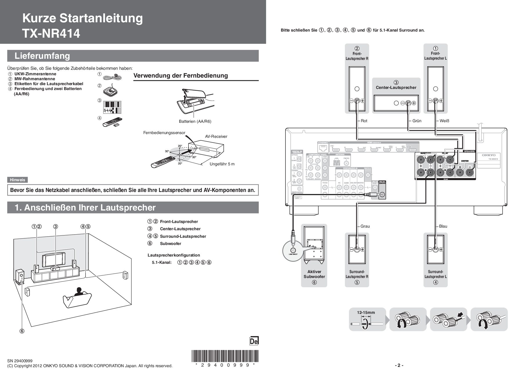 Onkyo TX-NR414 Bedienungsanleitung