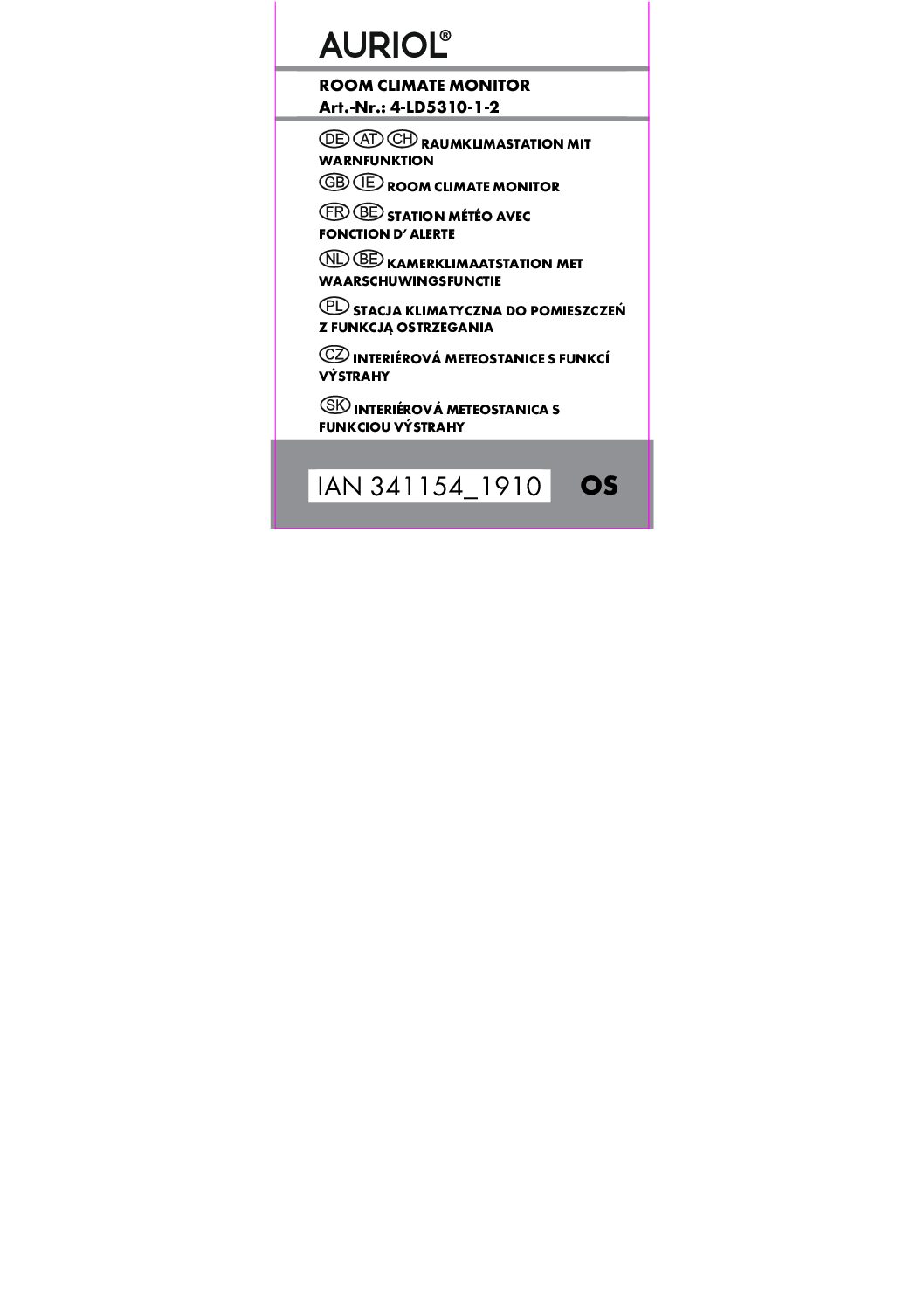 Auriol 4-LD5310-1-2 - IAN 341154 Room Climate Monitor Bedienungsanleitung