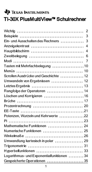 Texas Instruments TI-30X Plus MultiView Bedienungsanleitung