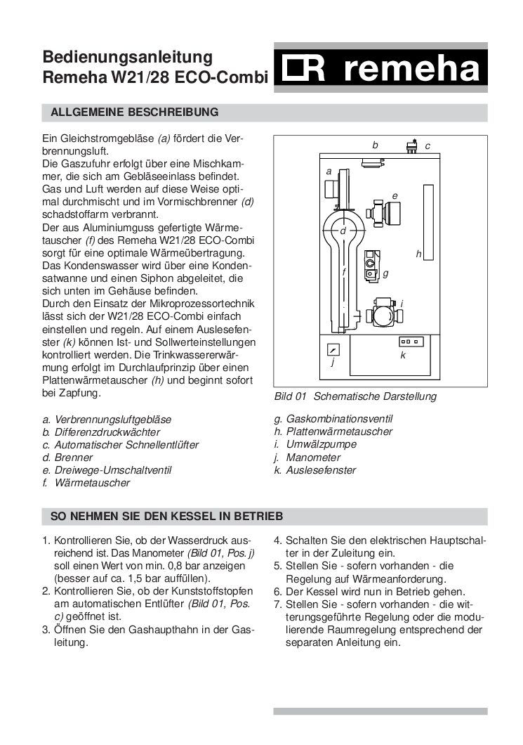 Remeha W21 Eco Bedienungsanleitung