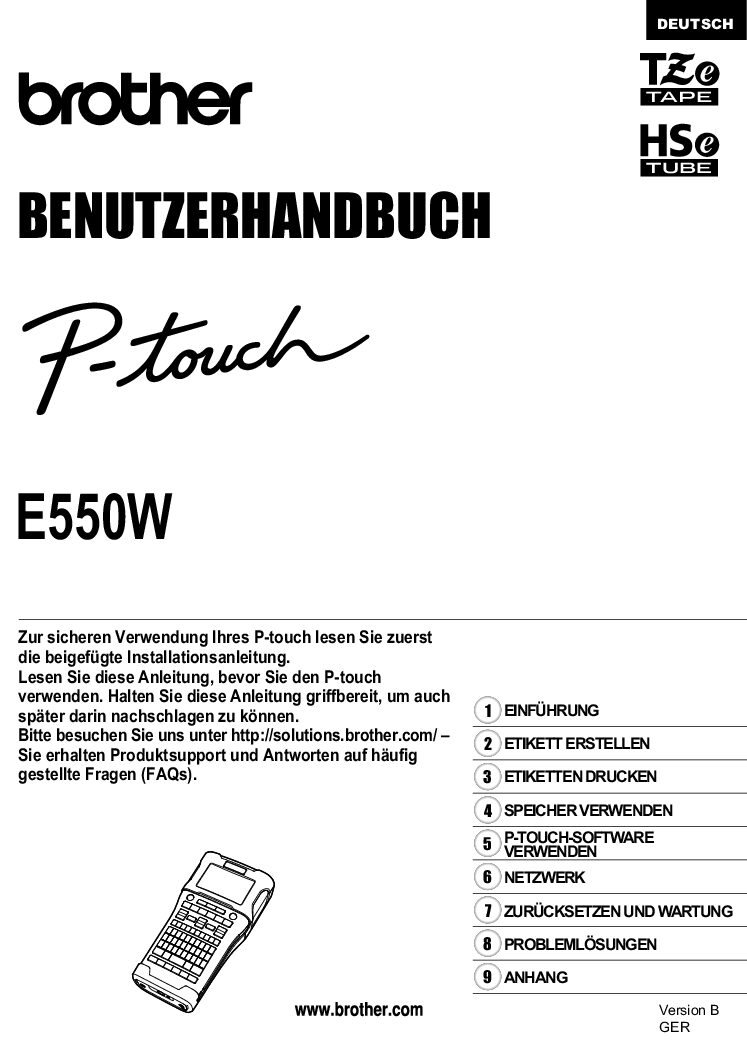 Brother P-Touch E550W Bedienungsanleitung