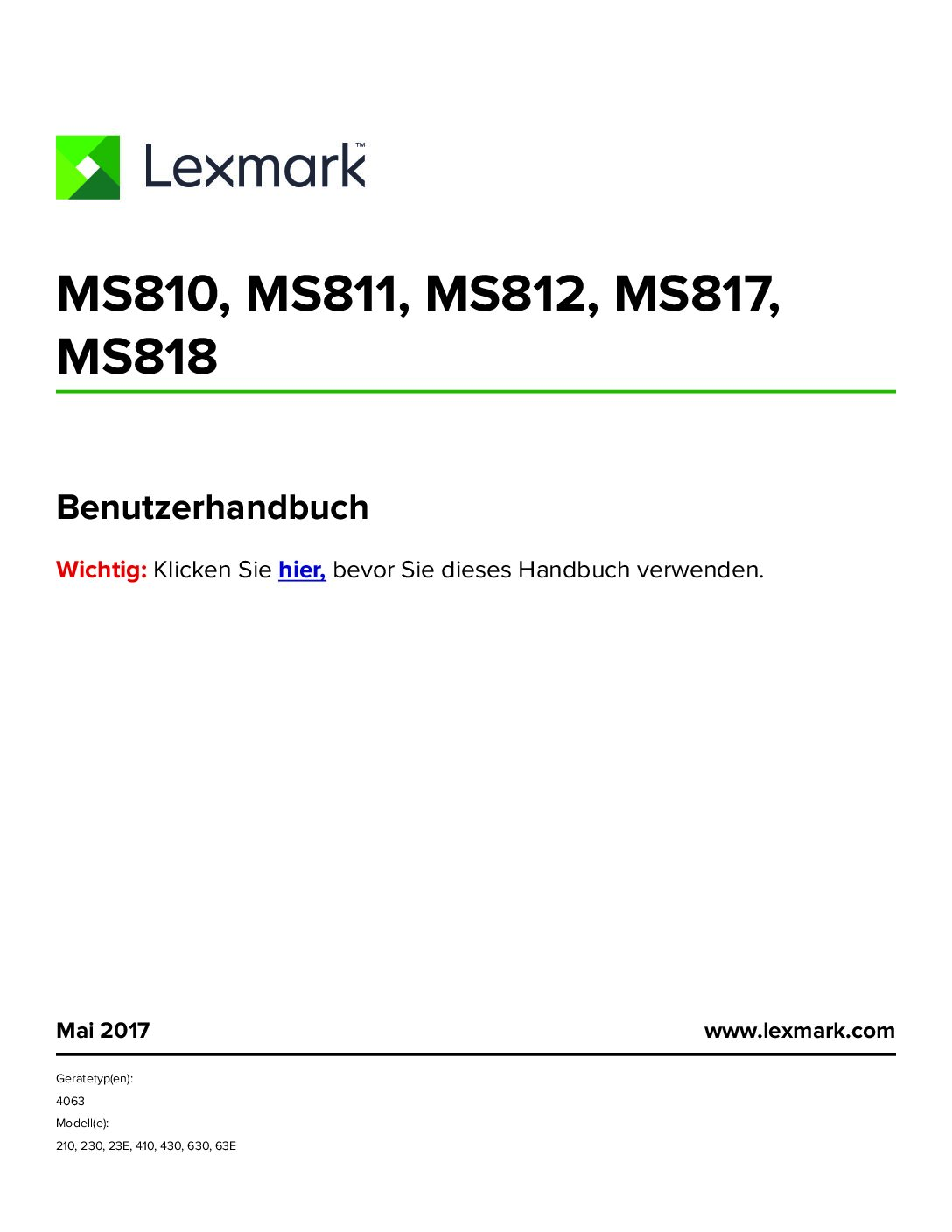 Lexmark MS810 Bedienungsanleitung