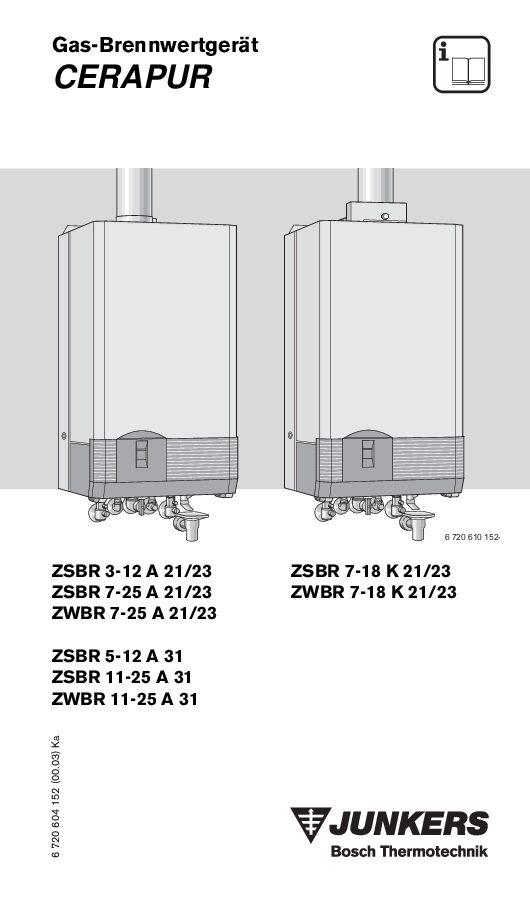 Junkers ZSBR 7-18 K 21-23 Bedienungsanleitung